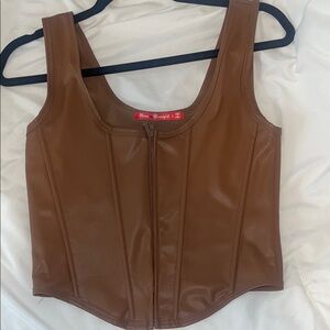 Brown Faux Leather Corset Top